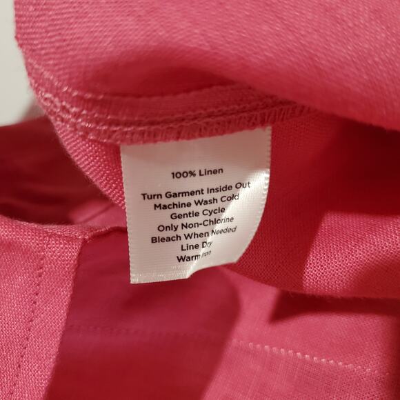 Talbots Pure Irish Linen V Neck Collared Button Up Shirt Womens Size 10P Pink - Picture 7 of 8